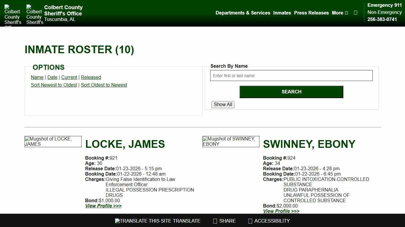 Inmate Roster - Released Inmates Booking Date Descending - Colbert County Sheriff AL